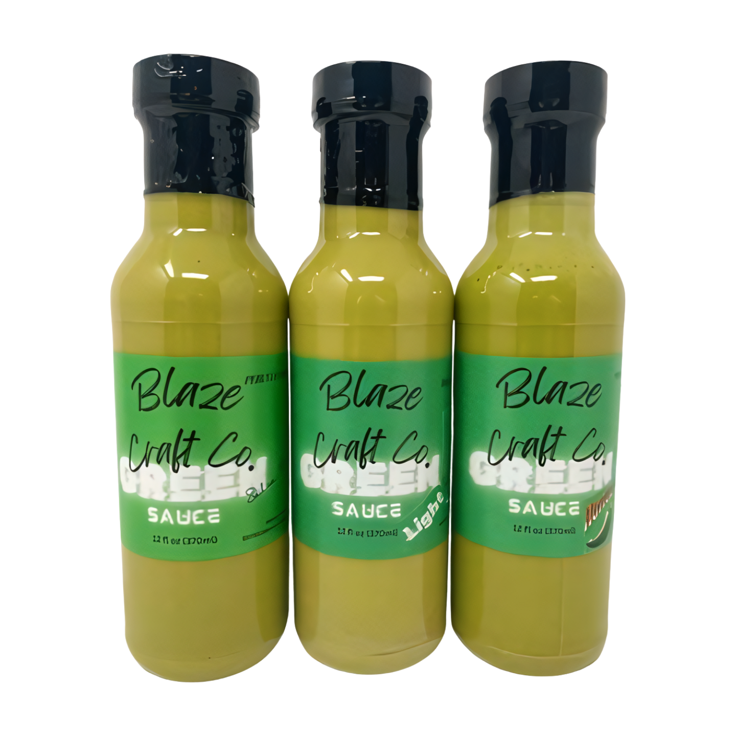 Blaze Craft Co. Peruvian Green Hot Sauce Trio – Original, Light, and Hotter | Gourmet Flavor Variety for Chips, Tacos, Meats & More | Non-GMO, Preservative-Free, Vegan & BPA-Free